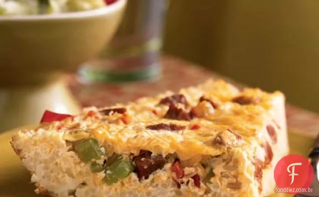 Quiche Cajun em uma crosta de arroz
