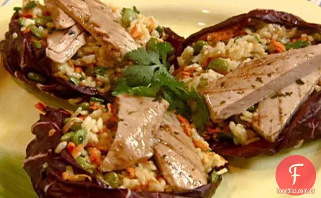 Edamame-salada de arroz com atum Teriyaki