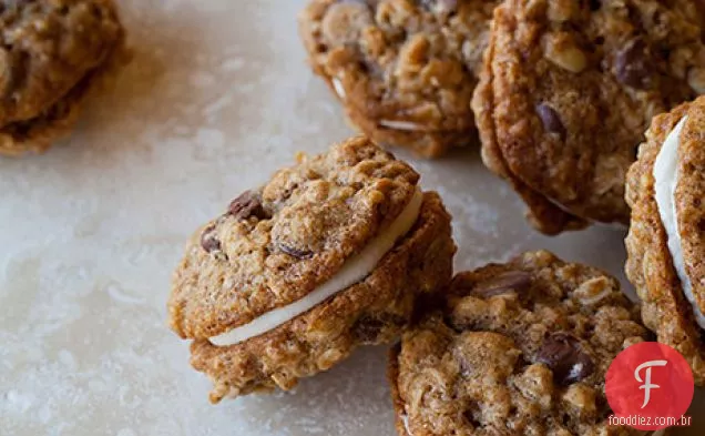 Farinha de aveia e chocolate, sanduíches de biscoito recheados com creme