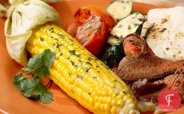 Legumes grelhados com manteiga de coentro