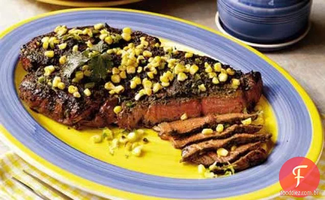 Coentro-lombo de alho com Salsa de milho picante