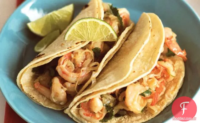 Camarão Garlicky-tacos de coentro (tacos de Camarones al Mojo de Ajo)