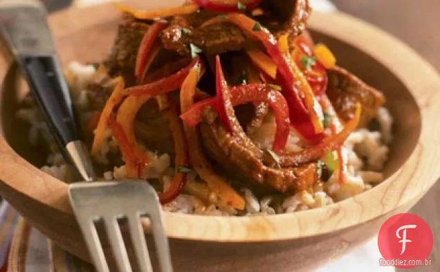 Bife de flanco mexicano com arroz integral