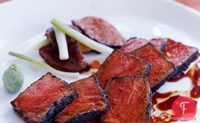 Lombo com crosta de Nori com Shiitake e Wasabi