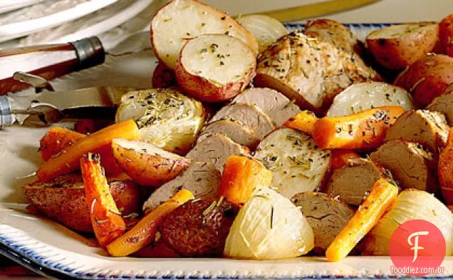Legumes Assados no forno e carne de porco