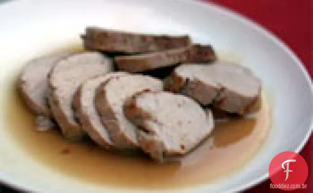 Jantar esta noite: lombo de porco com ruibarbo, Pêra, alecrim e mel