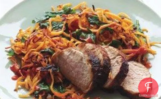 Carne de porco vitrificada com batata-doce Hash