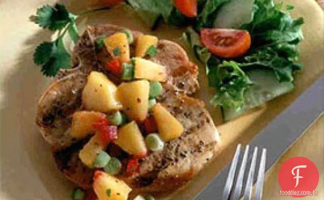 Costeletas De Porco Com Salsa De Pêssego