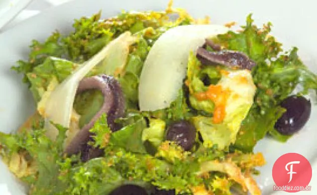 Salada Verde Com Azeitonas, Molho Manchego E Romesco