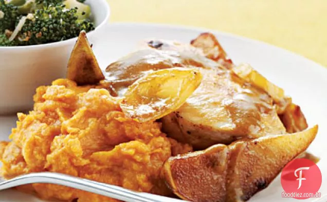 Frango frito com peras