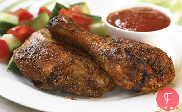 Frango seco com molho de churrasco com mel