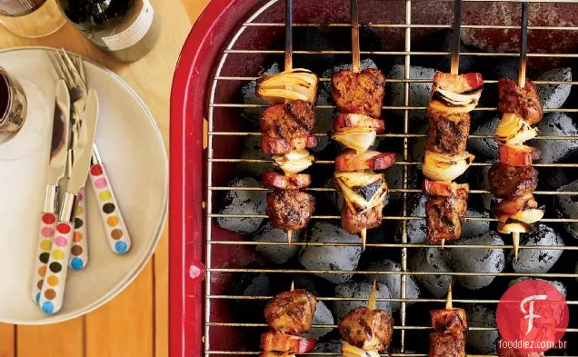 Kebabs de porco e Bacon