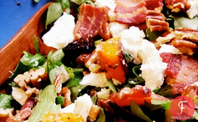 Salada De Abóbora E Rúcula Assada Com Nozes, Bacon E Cabra C