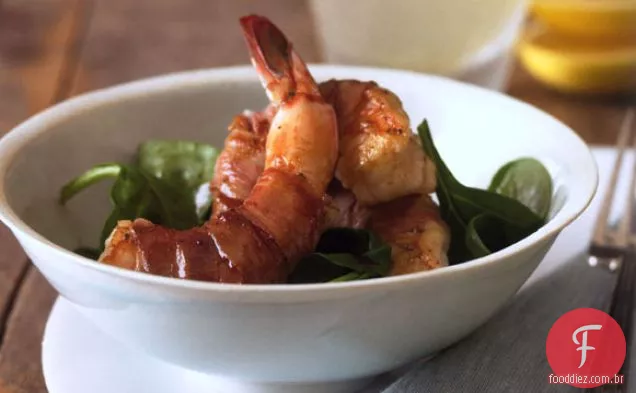 Camarão Ou Vieiras Embrulhadas Com Pancetta