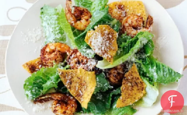 Salada Caesar com camarão picante