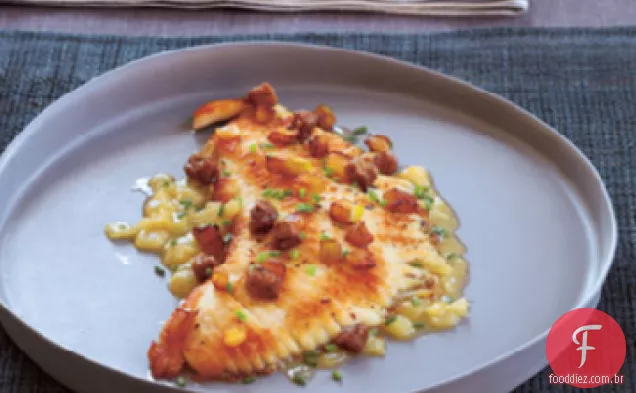 Filé Salteado de Skate com maçãs caramelizadas e fígado de galinha