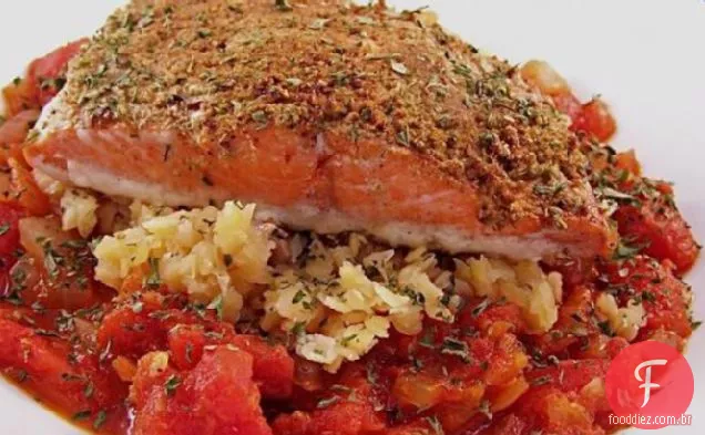 Salmão temperado Marroquino sobre lentilhas