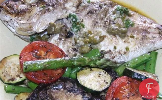 Filetes de pargo com erva e manteiga de alcaparras