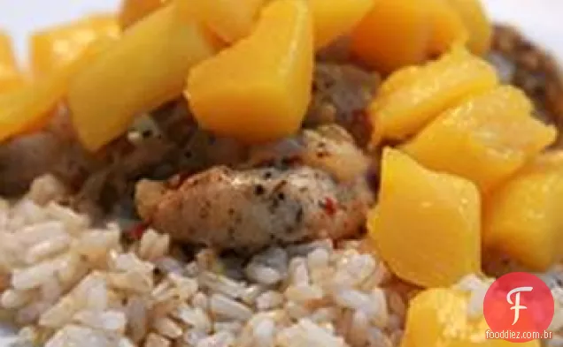 Mahi Mahi com arroz de coco e salsa de Manga