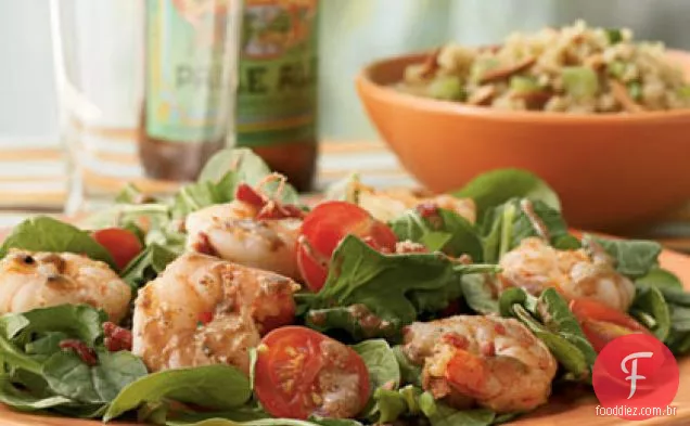 Salada de Bacon, rúcula e camarão
