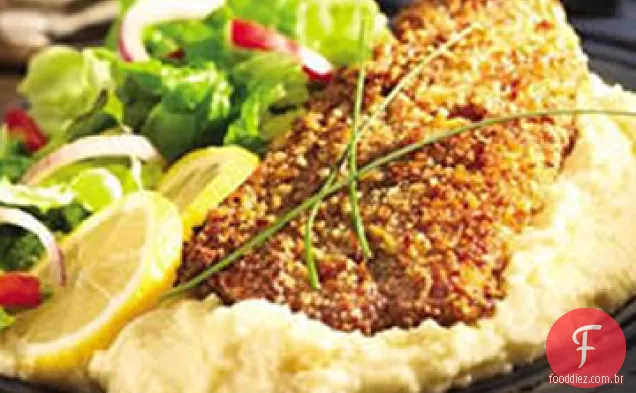 Peixe-Gato Crustado com grãos de Cheddar brancos