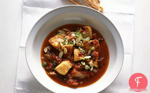 Bacalhau preto em tomate-ensopado de açafrão