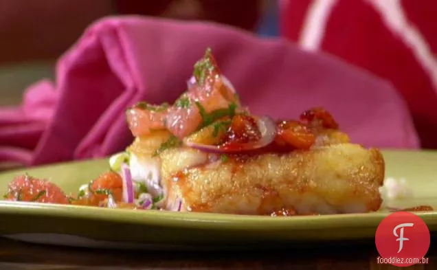 Bacalhau grelhado com esmalte laranja sangue