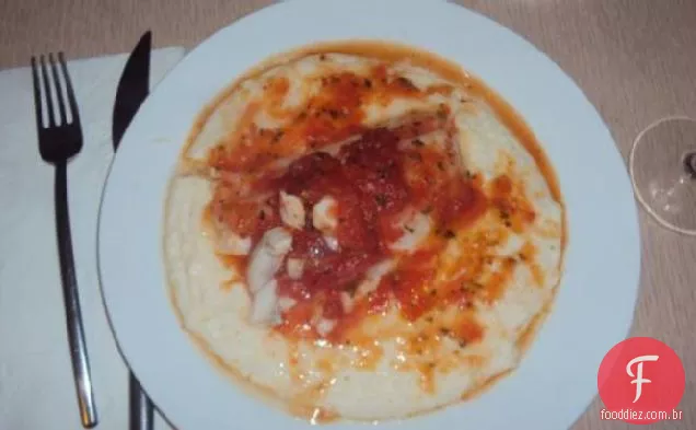 Bacalhau assado e tomate com manjericão e vinho branco
