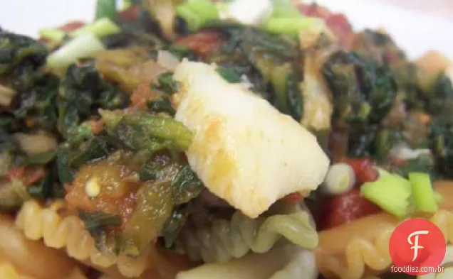 Bacalhau picante com tomate e espinafre