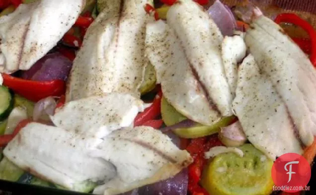 Bacalhau Assado no forno com legumes assados