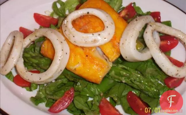 Bacalhau defumado acamado e Calamari