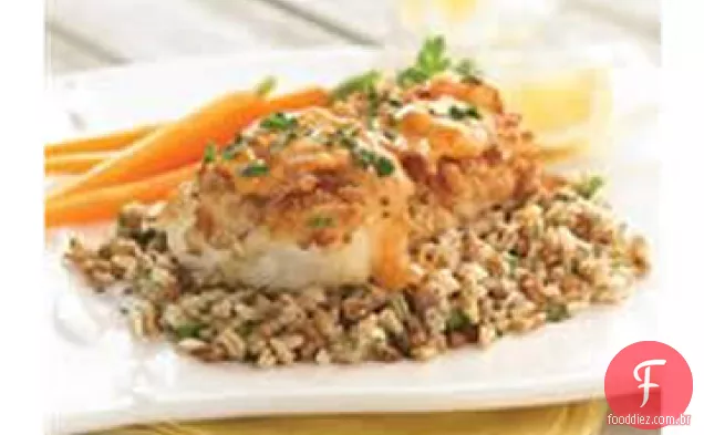 Pretzel Crusted Cod com molho de Damasco Dijon