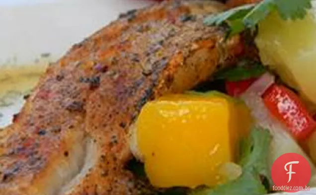Páprica-bacalhau grelhado com especiarias e Salsa de Manga Festa Na Boca!