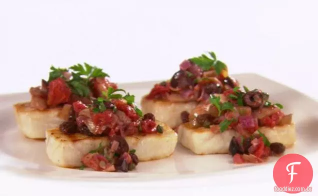 Alabote com alcachofra e azeitona Caponata