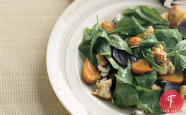 Beterraba assada Do Bebê e Salada da rúcula com limão-gorgonzola Vina