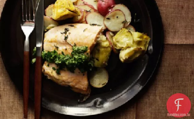 Salmão com batata-alcachofra Hash