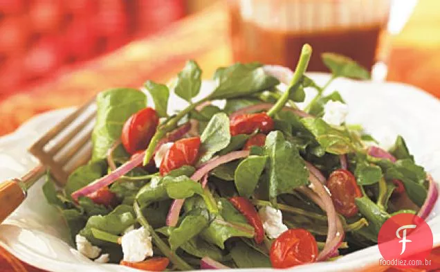 Rúcula, tomate assado e salada de queijo de cabra