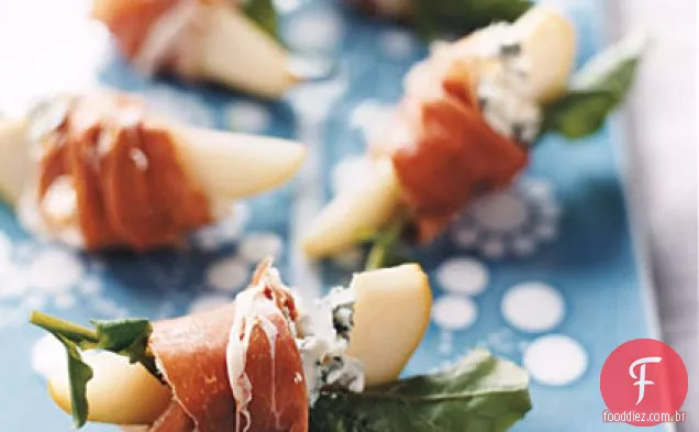 Peras com queijo azul e Prosciutto