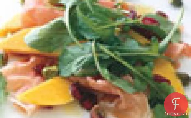 Prosciutto com Caqui, romã e rúcula