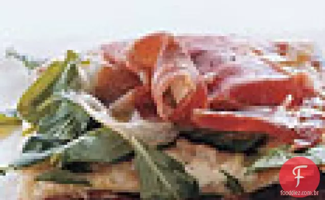 Pizza com Fontina, Prosciutto e rúcula