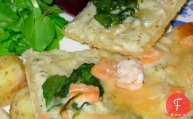 Pizza de salmão defumado e queijo de cabra