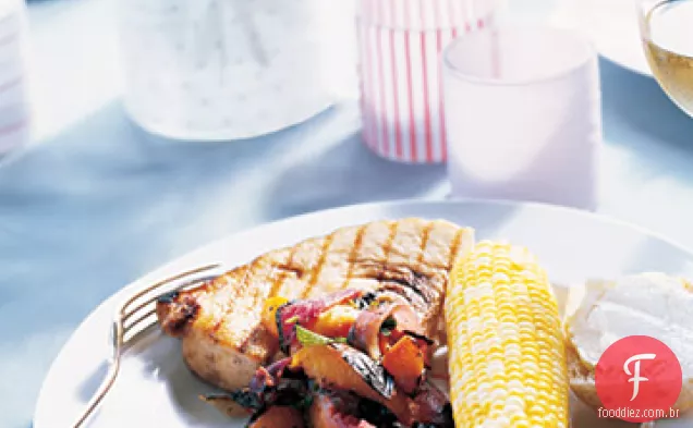 Espadarte grelhado com nectarina-Salsa de cebola