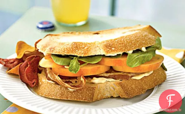 O Sr. Stripey tomate, rúcula, e Pancetta sanduíches