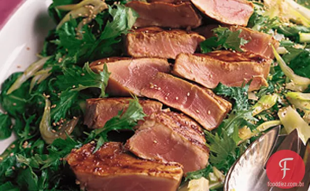 Atum grelhado com Miso Shallot Caramel