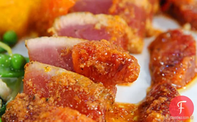 Atum assado com vinagrete de laranja de sangue