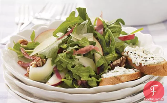 Salada de rúcula com Prosciutto e peras