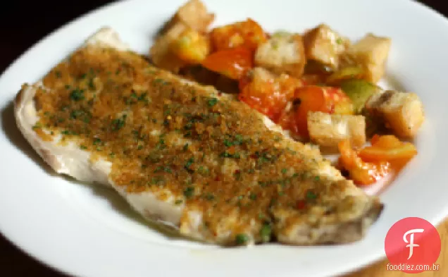 Jantar esta noite: peixe assado com migalhas de pão salgadas