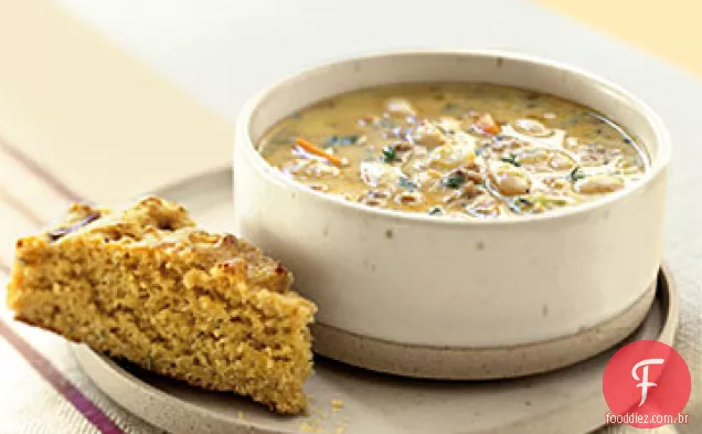 Feijão branco cremoso e sopa de chouriço