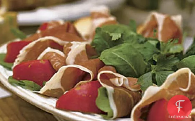 Peras E Rúcula Embrulhados Em Prosciutto