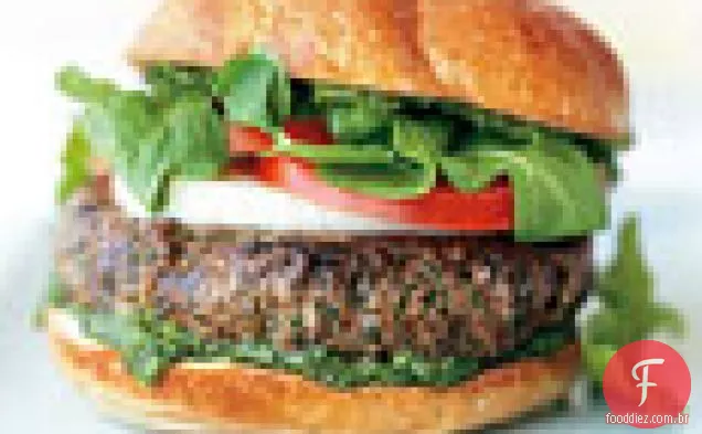 Hambúrgueres com Mussarela e espinafre-Pesto de rúcula